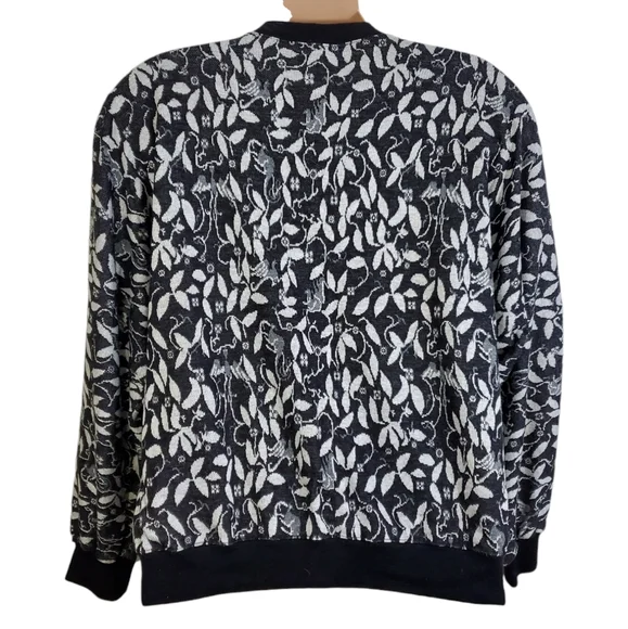 Eccotoo Sweater Womens Plus 3X Black & White Floral Faux Wrap Vintage ~Pre-Owned - Picture 5 of 9